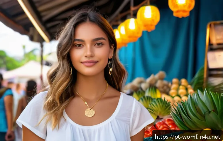 여성 패션 소품 추천 - A stylish young Brazilian woman wearing delicate gold chain necklaces with small pendants, dressed i...