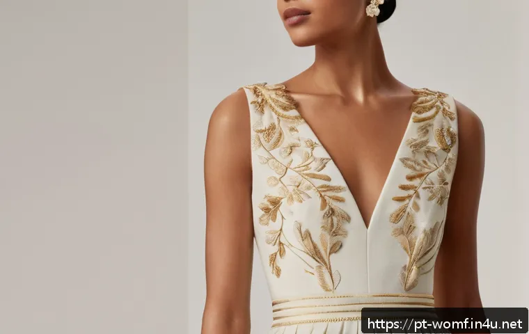 파티웨어 드레스 스타일 - Elegant party scene featuring a woman wearing a fitted dress with a defined waistline, made of sligh...