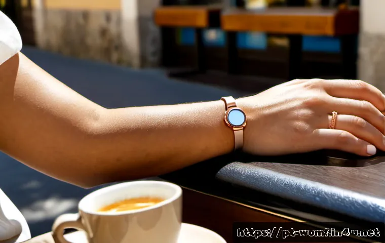 Home 17 여성 패션용 스마트워치 - Photorealistic close-up of an elegant woman’s fashion smartwatch on the wrist of a stylish Portugues...
