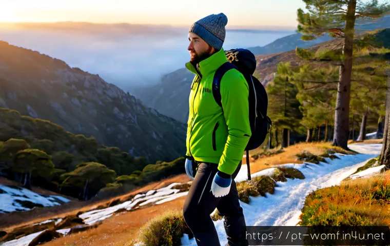 겨울 아웃도어 패션 - Photorealistic winter outdoor fashion scene in the Serra da Estrela mountains, Portugal: stylish adu...